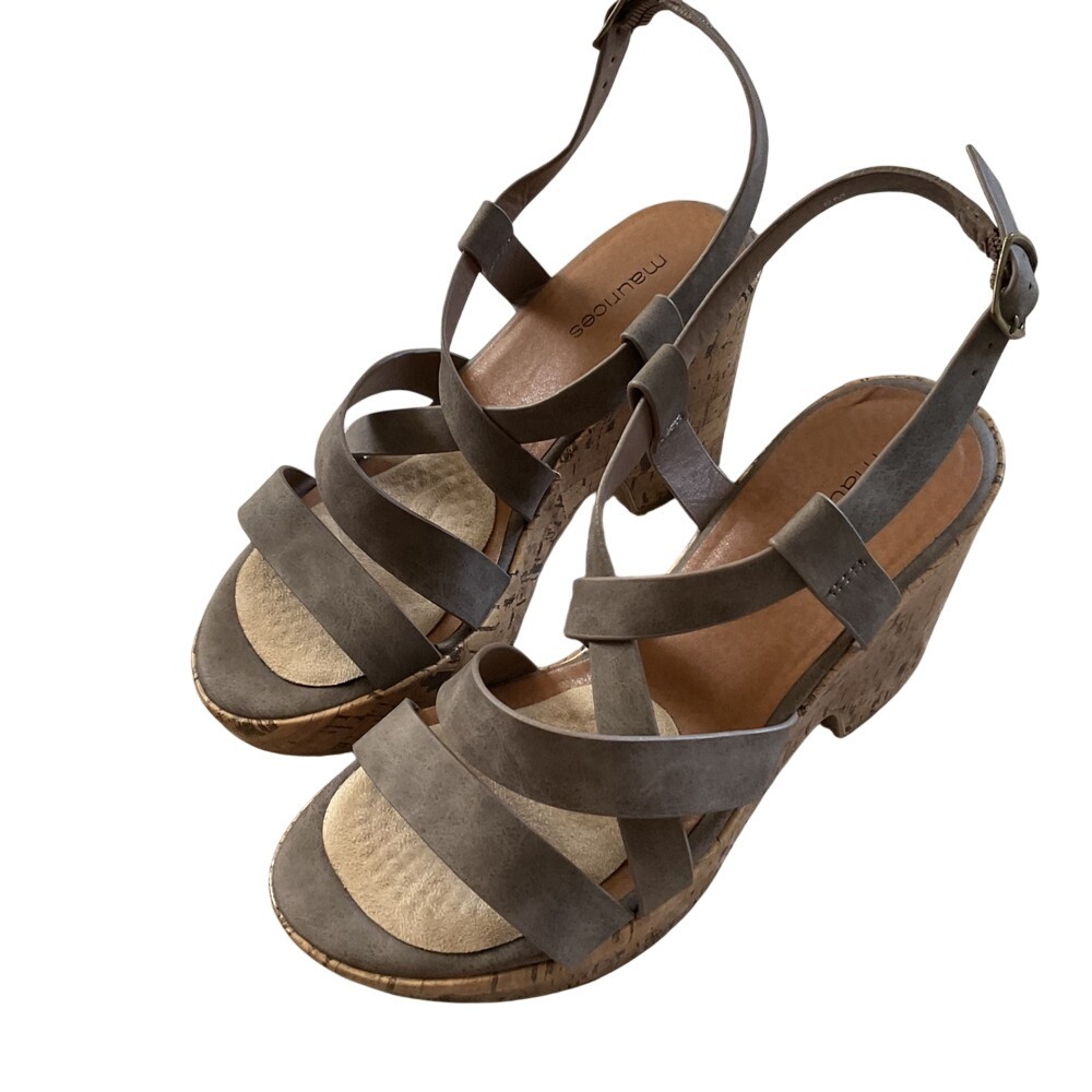 Maurices Hope‎ Taupe Brown Strappy Cork Wedge Sandals Womens 6M 131775